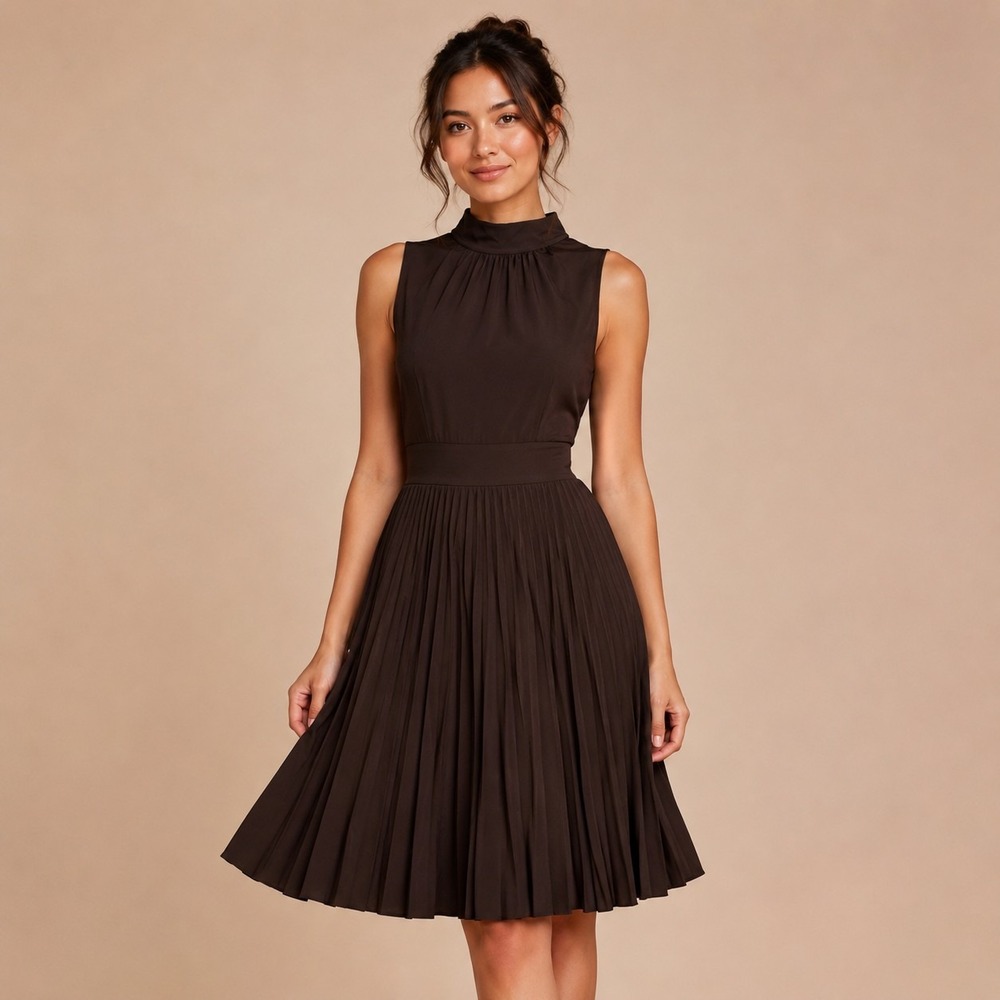 Soprano Women's Small Halter Dress Pleated Skirt Quiet Luxury Modest Chic Y2K
